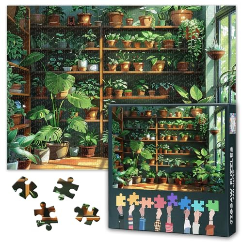 Green Plants Puzzles 1000 Pieces for Adults Indoor Garden Puzzle Art for Adults Home Decor Potted Plant Jigsaw Puzzles for Home Decoration Puzzle Gifts for Family Friends Games 27.5X19.7
