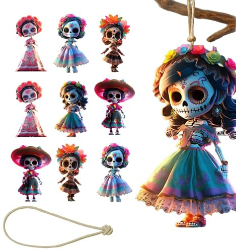 Lpoppcx Gruselige Puppe - 10 Weihnachtsschmuck Halloween Deko für Baum,2D Acryl Deko im Punk-Gothic-Ghost Design mit 5 Meter Band zum Aufhängen an Treppe Schlafzimmer Büro Fenster Kamin Party