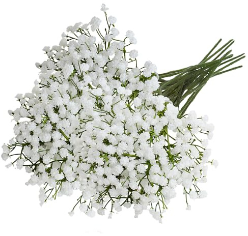 10 St Vit Konstgjord Brudslöja, Baby's Breath Fuskblommor för Brudbuketter, DIY-bordsdekorationer och Festarrangemang