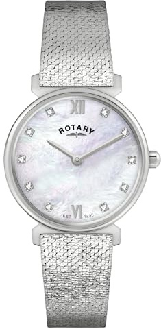 Rotary Ladies 1895 Stone Set Mother of Pearl Dial Stainless Steel Mesh Bracelet Watch