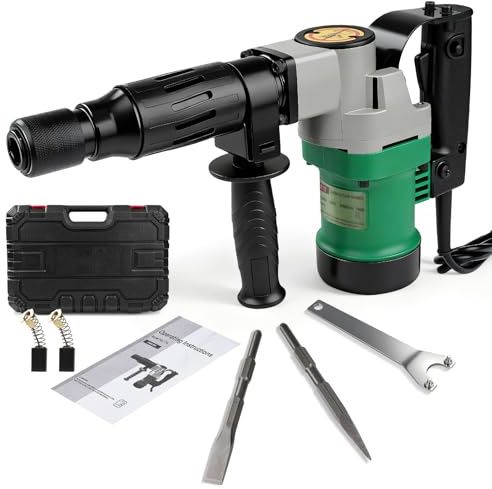 Telituny Abbruchhammer Elektrischer mit Meißel, 1400W 30J Bohrhammer | Stemmhammer mit Spitzmeißel Flachmeißel, 3600RPM Betonhammer mit Anti-Vibrationshandgriff, für Beton Wände Ziegel Fliesen