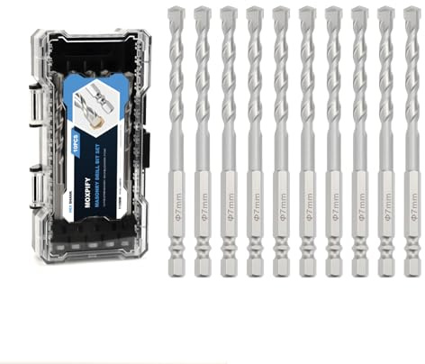 MOXPIFY 10pcs Concrete Drill Bits, 7mm x 110mm Masonry Drill Bit Set for Impact Drill/Driver, Hex Shank