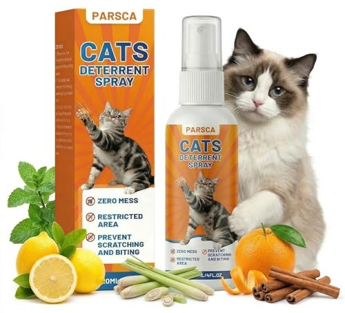 Parsca Cat Repellent Spray, Cat Deterrent Spray - Indoor & Outdoor Training Safe, Protect Furniture, Sofas, Rugs, Restricted Areas-for Behavior, Natural, Effective 120 ML/4FL.OZ