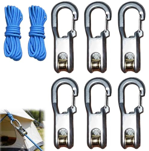 Rope Roller Cam Lock Tensioner, Rope with Roller Tensioner for Easy and Secure Tying, Camping and Boating Tie-Down Tool with Locking Buckle, Outdoor Tie Down Adjuster (2 Ropes 6 Hooks)