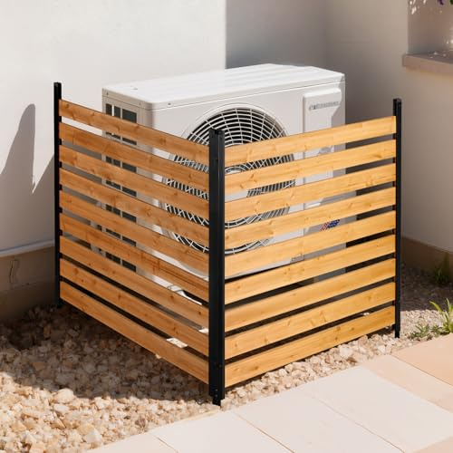 VEVOR Wooden Privacy Fence, 48 x 49 inch Air Conditioner Fence, 2 Panel Solid Outdoor Wood Privacy Screen with Metal Stakes, Steel Frame, Trash Can Hider Fences Suitable for Garden, Pool
