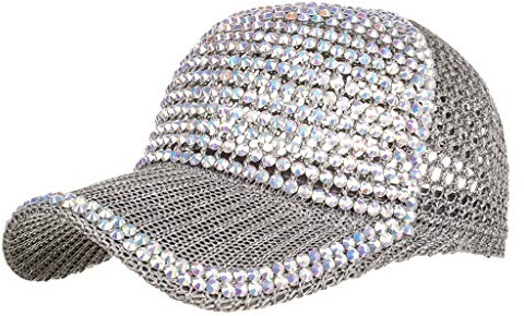 Pailletten Baseball Cap Herren Damen Silber Glitzer Atmungsaktiv Netz Basecap Metallic Glänzed Kappe 70er Retro Hut Disco Outfit Hip Hop Baseballkappe Schirmmütze Karneval Themenparty Faschingskostüme