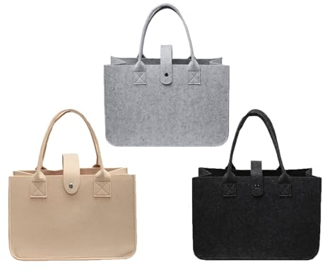 Foonary 3 Stück Filztasche Einkaufskorb, 30 x 20 x 18 cm Faltbare Einkaufstasche Filz, Wiederverwendbare Filztaschen Tragetasche für Einkauf, Arbeit, Ausgehen, Picknick