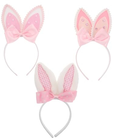 Serrage-tête Lapin Rose 3 Pièces pour Fille, Bandeau Pâques | Plastique et Tissu, Oreilles de Lapin, Style Cute et Lolita, pour Fêtes à Thème et Printemps