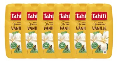 TAHITI - Gel Douche Parfum Vanille - Parfum Gourmand 8h - Extrait de Vanille Bio - Hydratation Naturelle - Lot de 6 x 250ml