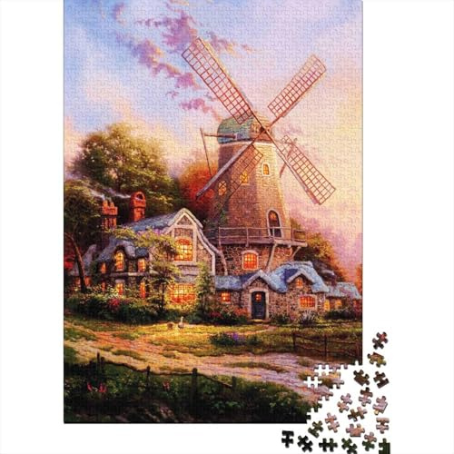Rural Windmill Scene Jigsaw Puzzles for Adults Interesting Puzzle Game 1000 Jigsaws Impossible Puzzle for Adults Gifts 38x26cm/1000pcs