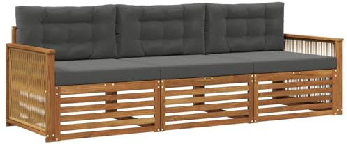 vidaXL Outdoor-Sofagarnitur mit Kissen 3 pcs Natur und Anthrazit, Outdoor Lounge, Moderne Ecksofa, Gartenmöbel, Terrassen-Sitze, Komfortables Set für Wohnräume
