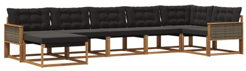 vidaXL Outdoor-Sofagarnitur mit Kissen 7 pcs Natürlich und Schwarz, Moderne Garten-Sofa-Garnitur, langlebige Möbel, schicker Sitzplatz, wetterfest, Bequeme Relaxoase