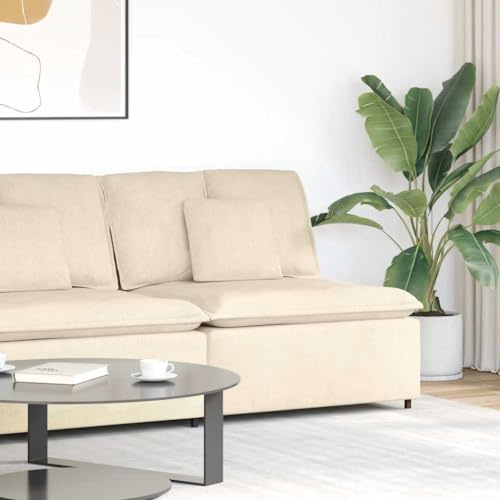 GPUTYGHN Modulares Mittelsofa Creme 100 cm mit Kissen aus Cordstoff und Schaumstofffüllung, Stabiler Metallrahmen, Textilene-Sitzflächen für hohen Liegekomfort, vielseitig kombinierbar.