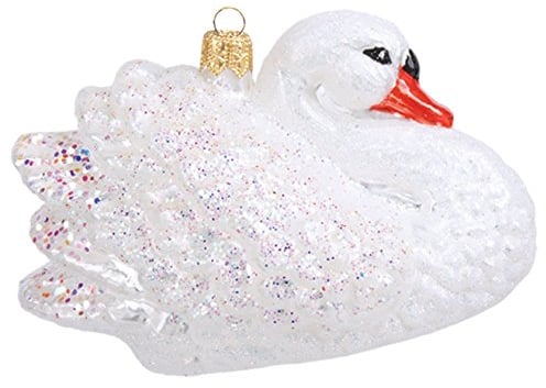 Christbaumschmuck Glas Schwan 10cm mundgeblasen handbemalt Weihnachtskugeln weiß