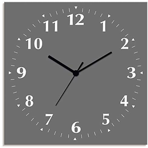 ARTLAND Wanddeko Wanduhr ohne Tickgeräusche Alu Funkuhr 30x30 cm Quadratisch Lautlos 12 Ziffern Farbig Schlichtes Design Grau S7KC