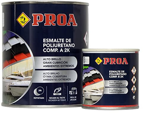 PROA ESMALTE POLIURETANO DOS COMPONENTES BRILLANTE. Amarillo RAL 1023. 750ML+100ML. Excelente adherencia para pintar sobre hierro, fibra, cristal.
