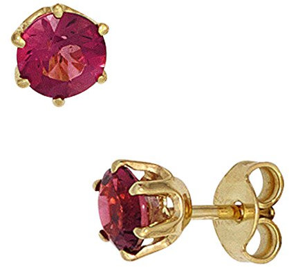 Jobo Damen-Ohrstecker rund aus 14 Karat 585 Gold mit Turmalin rosa