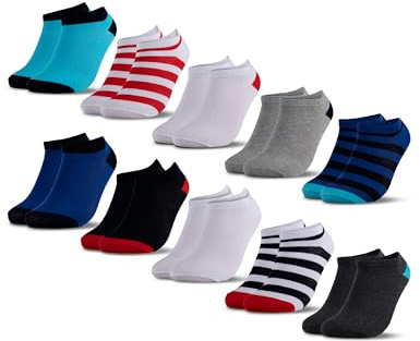 Occulto Jungen & Mädchen Sneaker Socken 10er Pack (Modell: Mikl) Blau Rot 31-34