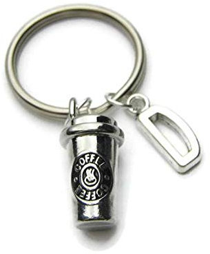 Silver Knight Personalised Coffee Cup Key Ring Any Initial Barista Cafetiere in a Gift Bag