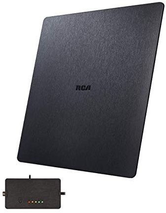 RCA Antena de TV - Antena HDTV Plana amplificada para Interiores con Alcance de 55 Millas, multidireccional con medidor de señal Integrado, Antena OTA Digital de Largo Alcance para recepción Clara,