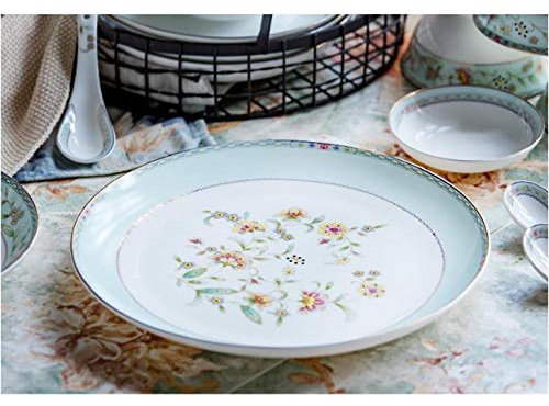 N/X Exquisito Juego De Platos De Porcelana, Juego De 2 Piezas, 8 + 10 Pulgadas, Juego De Vajilla De Cerámica, Buffet De Platos De Flores De Cerámica