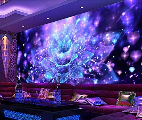 Tapete Fototapete 3d Effekt Blau Lila Leuchtende Blumen Tapeten Vliestapete Wandbilder Wandtapete Wohnzimmer Schlafzimmer Wanddeko 300cmx210cm