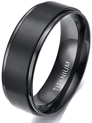 Zakk Bague de fiançailles en titane pour homme et femme Noir Alliance Bague Mariage de fiançailles Promesse 4mm 6mm 8mm (8mm,55 (17.5))
