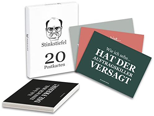 Stinkstiefel 20 x Postkarten Witzig 350 g Set A6 inkl. Geschenkbox - Witzige Karten - Gemeine Sprüche und Aussagen für deine Freunde - Spruchkarten - Postkarten Sprüche Lustig