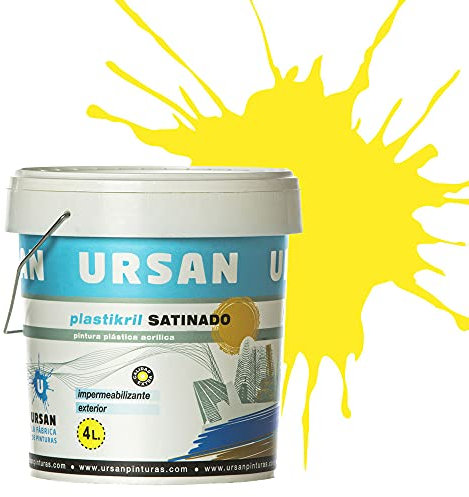 Ursan - Plastikril Satinado | Pintura Exterior Satinada - Pintura Impermeabilizante - Indicada para Fachadas con Alta Resistencia a Agentes Atmosféricos - AMARILLO LIMÓN 4L
