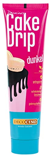 DECOCINO Cake Drip Dunkel (90g) – schokoladiger Geschmack – vegan & gebrauchsfertig – Backdeko für Torten, Kuchen, Muffins, Cupcakes, Cake Melts, Cake Melts