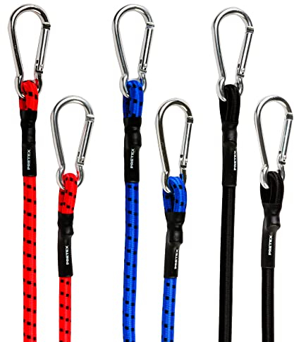 PRETEX Spanngummi mit Haken 6er-Set in 3 Längen - hochbelastbare mehrfarbige Gepäckspanner - Gummiband Expander mit Haken - Gummi Spanngurte mit Haken - Bungee Cord Set