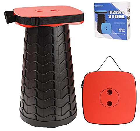 FIEMACH Tragbarer Klapphocker, Teleskophocker Faltbar Campinghocker für Outdoor Camping Angeln BBQ Drinnen Küche, Belastung 220kg (rot)