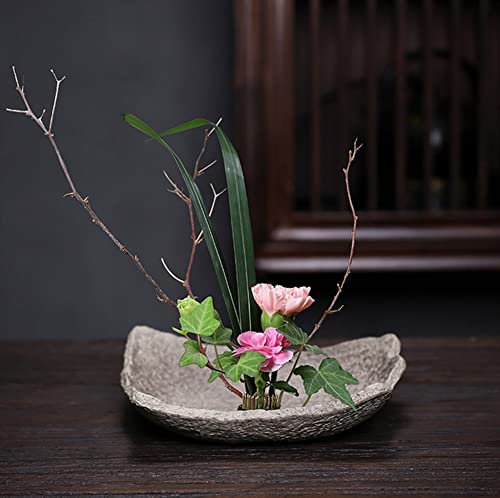 TONGYOU Japanische Ikebana-Blumenvase aus Keramik, Blumenarrangement-Behälter für Ikebana-Vase und runde Blumenfrosch, A07