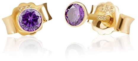 NKlaus Paar 3,0mm 333 Gelb Gold 8 Karat Ohrstecker Kristall Zirkonia Amethyst Butterfly Verschluss Damen Mädchen 3349
