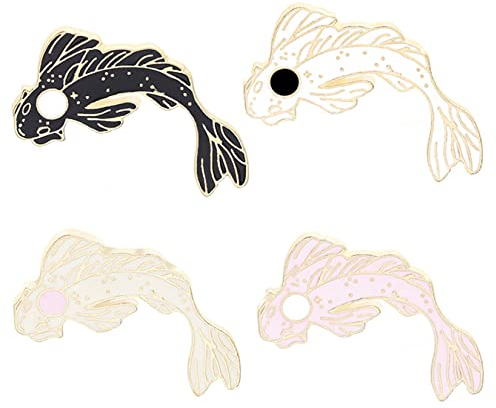 HMOOY 4Pcs Koi Fish Brosche, Lovely Fish Shaped Brosche Emaille Revers Broschen Pin Set Niedliche Cartoon Pins für Rucksäcke Hut Kleidung Taschen Jacken Tier Revers Brosche DIY Zubehör (4Pcs)