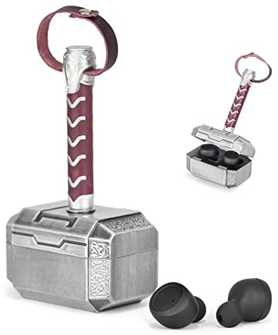 YATLADIS Auricolari wireless con custodia di ricarica Thor Hammer, cuffie Bluetooth 5.3 stereo, regalo per uomini da figlia