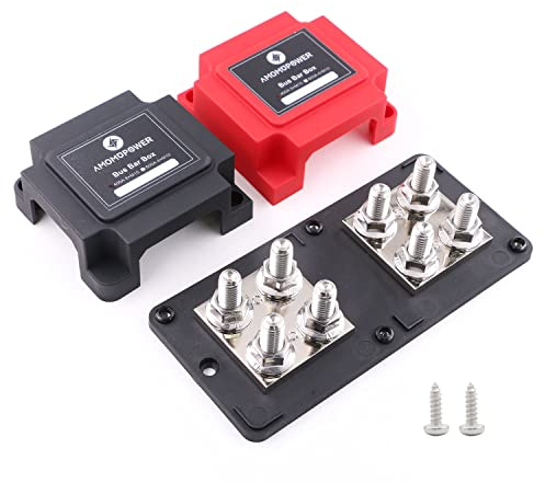 Gloaso Sammelschiene Kupfer Busbar 12V-48V 400A mit 8x M10-Pfosten Verteilerblock, Heavy Duty Batterie Bus Bar DC Sammelschienen 400 Amp für Kfz Wohnmobil Camper LKW Solar Boot Marine, Rot&Schwarz
