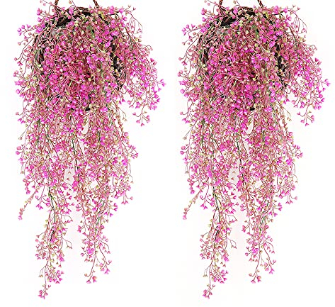 Lepidi 2 Pezzi Fiori Artificiali Sul Muro, Fiori Pendenti, Piante Artificiale da Appendere, Pianta Finta Cadente da Interno Esterno, Plastica, per Ufficio, Soggiorno, Balcone, 83 cm
