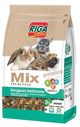RIGA - Menu Mix pour Rongeurs Herbivores - Lapins Nains, Cochon d'Inde, Chinchillas, Dègues - Graines, Céréales Et Légumes - Riche en Vitamines Et Minéraux - sans Colorant - Sain Et Équilibré - 800G
