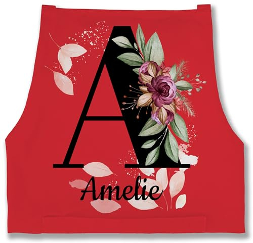 Schürze - und - Buchstabe anpassbar mit Name I Geschenk Initialen - 85x69 - Rot - personalisierte kochschürze geschenke für ältere damen buchstaben a backschürze schürze+personalisiert