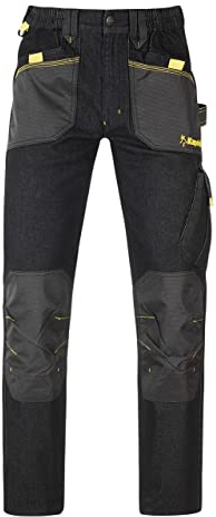 Kapriol Slick Pantalone da Lavoro in Jeans Nero Multitasche Rinforzo Posteriore a Fondo Gamba Tasca Portaginocchiere Elastico in Vita