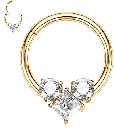 16G Septum Schmuck Gold Septum Clicker Ringe Daith Ohrringe Chirurgenstahl mit CZ Septum Hoop Ring Daith Piercing Schmuck Rook Ohrringe Conch Nose Hoop Ring Tragus Knorpel Helix Ohrringe 8mm