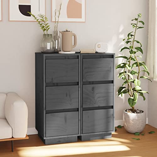 WIFESE Sideboards 2 STK. Grau 32x34x75 cm Massivholz Kiefer Sideboard Wohnzimmer Sideboard Grau Sideboard KüChe Sideboard Holz Industrial MöBel Sideboard Schlafzimmer Sideboard Schmal Sideboard Flur