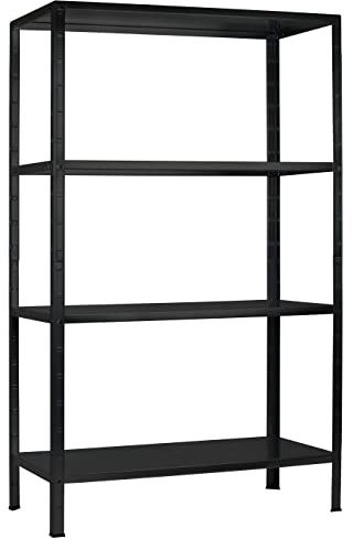 SCHULTE Regalwelt Steckregal mit 4 PowerMAX Fachböden, 70 kg Tragkraft, 200x100x50 cm (HxBxT), schwarz-Struktur, Lagerregal, Werkstattregal, Kellerregal, Garagenregal, Metallregal