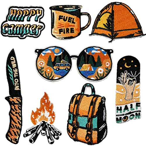 8 Stück Patches Zum aufbügeln, Patches Zum Aufbügeln, Rucksack patch, Patch Sticker, Aufnäher der Camping-Serie, Geeignet für Jeans/Jacken/Hüte/Schuhe/Rucksäcke und Andere Kleidung