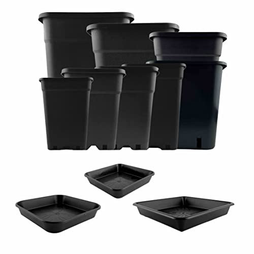 IVORYS-GARDEN 10 x 11 Liter 23,5x23,5x28 cm Pflanztöpfe mit passenden Untersetzer Topf Töpfe Pflanzentopf Viereckig Schwarz