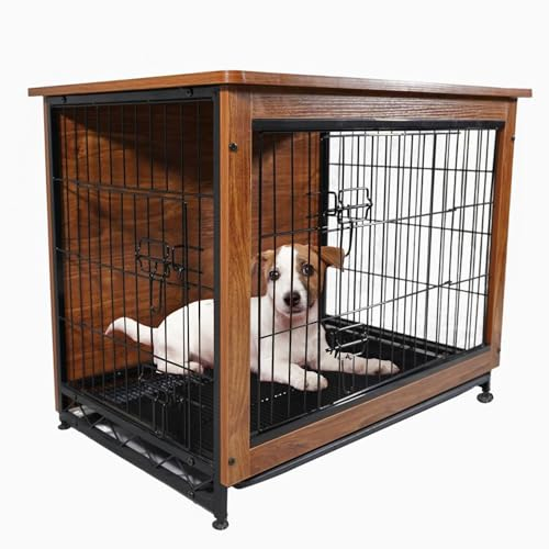 MaxxPet Cage pour Chien en Bois - Banc pour Chien - Cage De Style Meuble pour La Maison - Cage Chien Interieur avec 2 Portes - Niche Moderne pour Chien - 83x55x64 cm - Brun