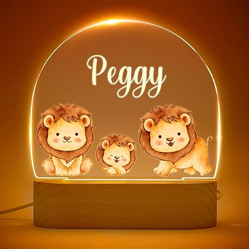 VEELU Nachtlicht Kinder Löwe- Personalisiertes Nachtlicht für Baby - Individuelle Nachttischlampe für Kinder - Personalisierte Geschenke Kinder - Babygeschenk -Taufgeschenke für Mädchen Jungen