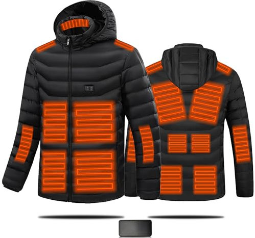 JC Gens Men’s Heated Jacket Electric Heated Jacket with 3 Adjustable Heating Levels 15 Heating Zones Lightweight Flexible Jacket for Winter Outdoor Skiing Camping Hiking (Double Switch,SIZE L)