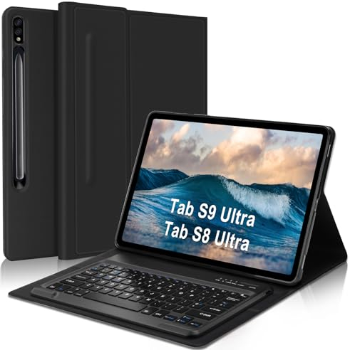 Samsung Galaxy Tab S10 Ultra 14.6'' 2024 Keyboard Case - Galaxy Tab S9 Ultra Keyboard Case, QWERTY UK Layout Detachable Wireless BT Key board,Smart Cover, Black